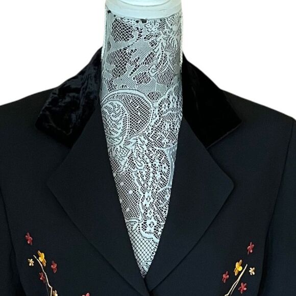 VINTAGE Christian Linares Embroidered Floral Blazer Black - Picture 5 of 8